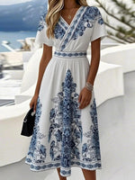 Youthful V-Neck Short Sleeve Midi Dress