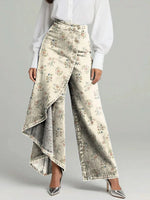 Women's Vintage Flowers Floral Patterns Print High-waisted Relaxed Fit Wide-leg Jeans