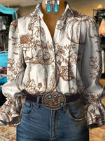 Vintage Floral Print Long Sleeve Blouse