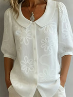 Vintage Peter Pan Collar Floral Printed Half Sleeve Shirt