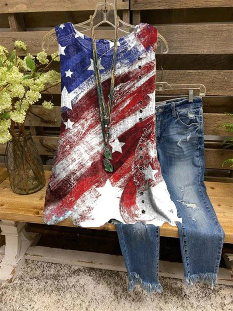 American Flag Print Sleeveless Tank Top