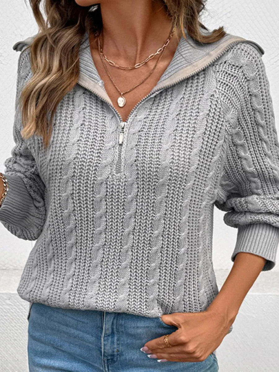 Stylish Collared Long Sleeve Sweater