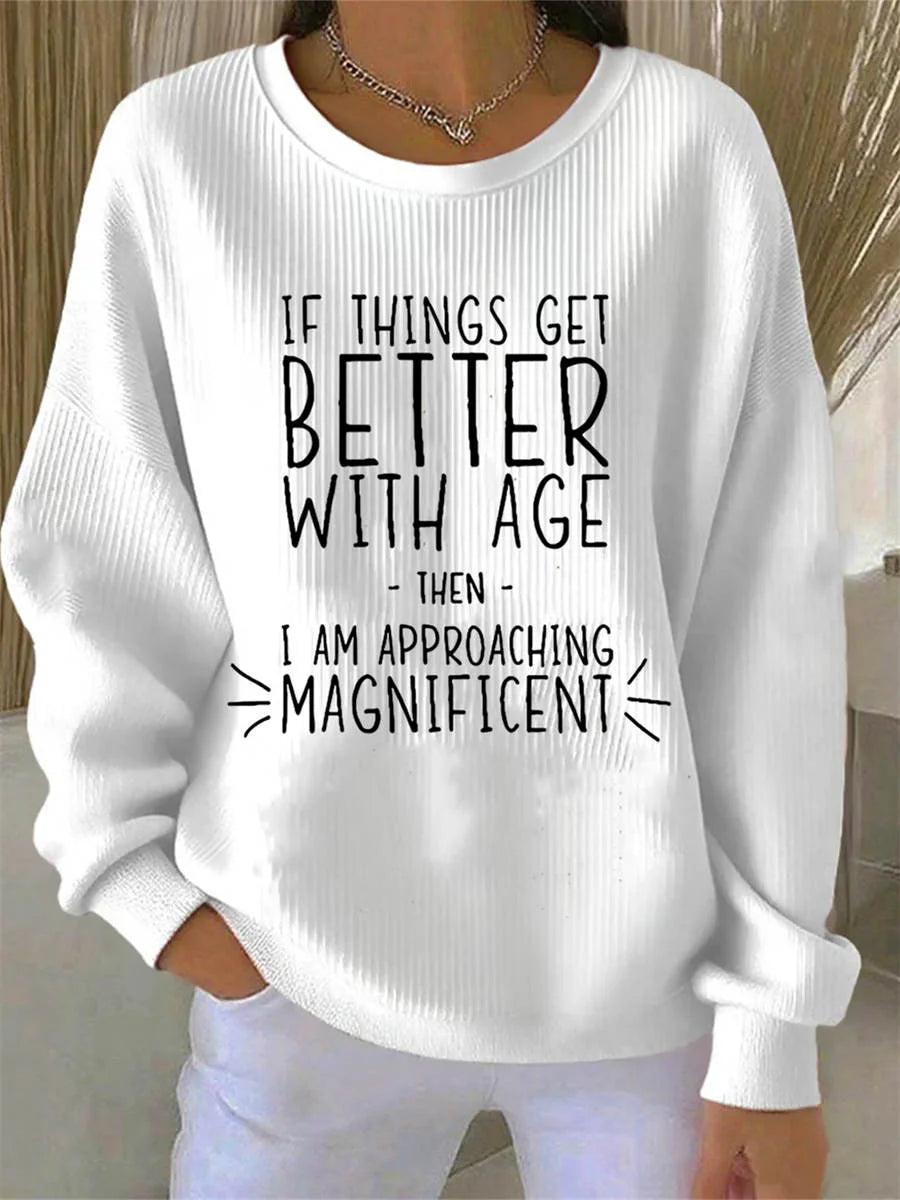 Vintage Crew Neck Long Sleeve Letter Pattern Sweatshirt