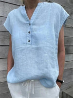 Casual Solid Colour V-neck Short Sleeve Blouse