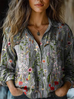 Retro Floral Print Long Sleeve Loose Daily Shirt