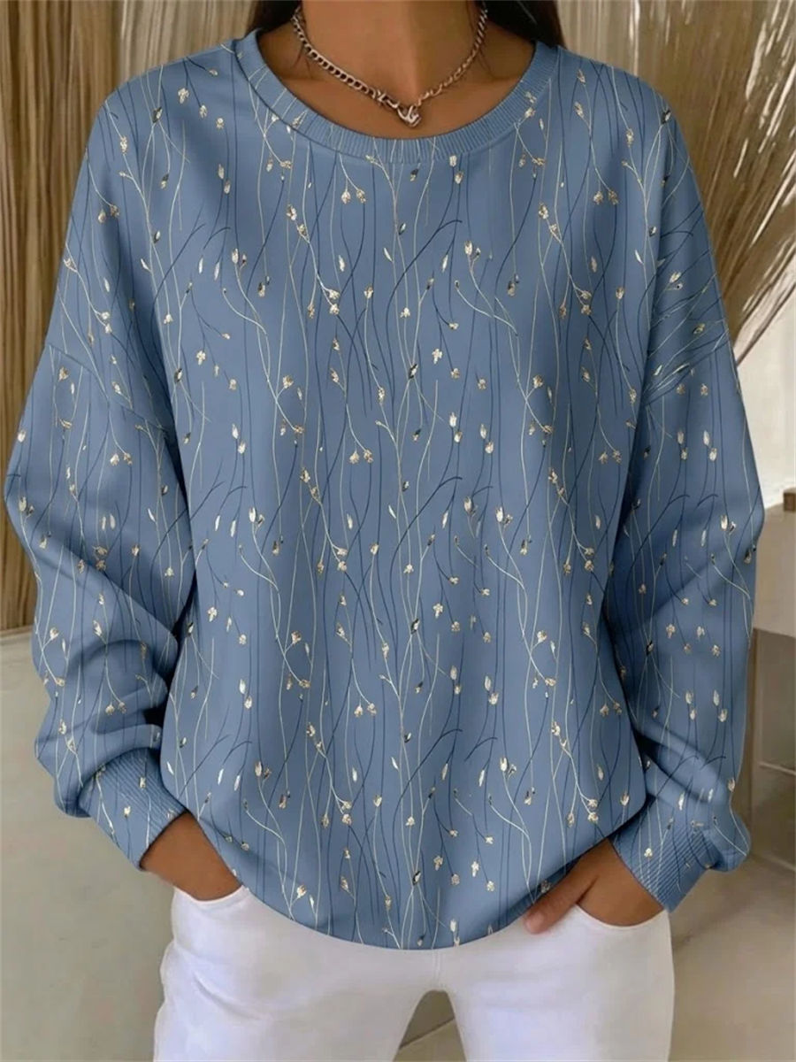 Casual Crew Neck Long Sleeve Leaf Sweatshirt
