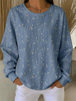 Casual Crew Neck Long Sleeve Leaf Sweatshirt