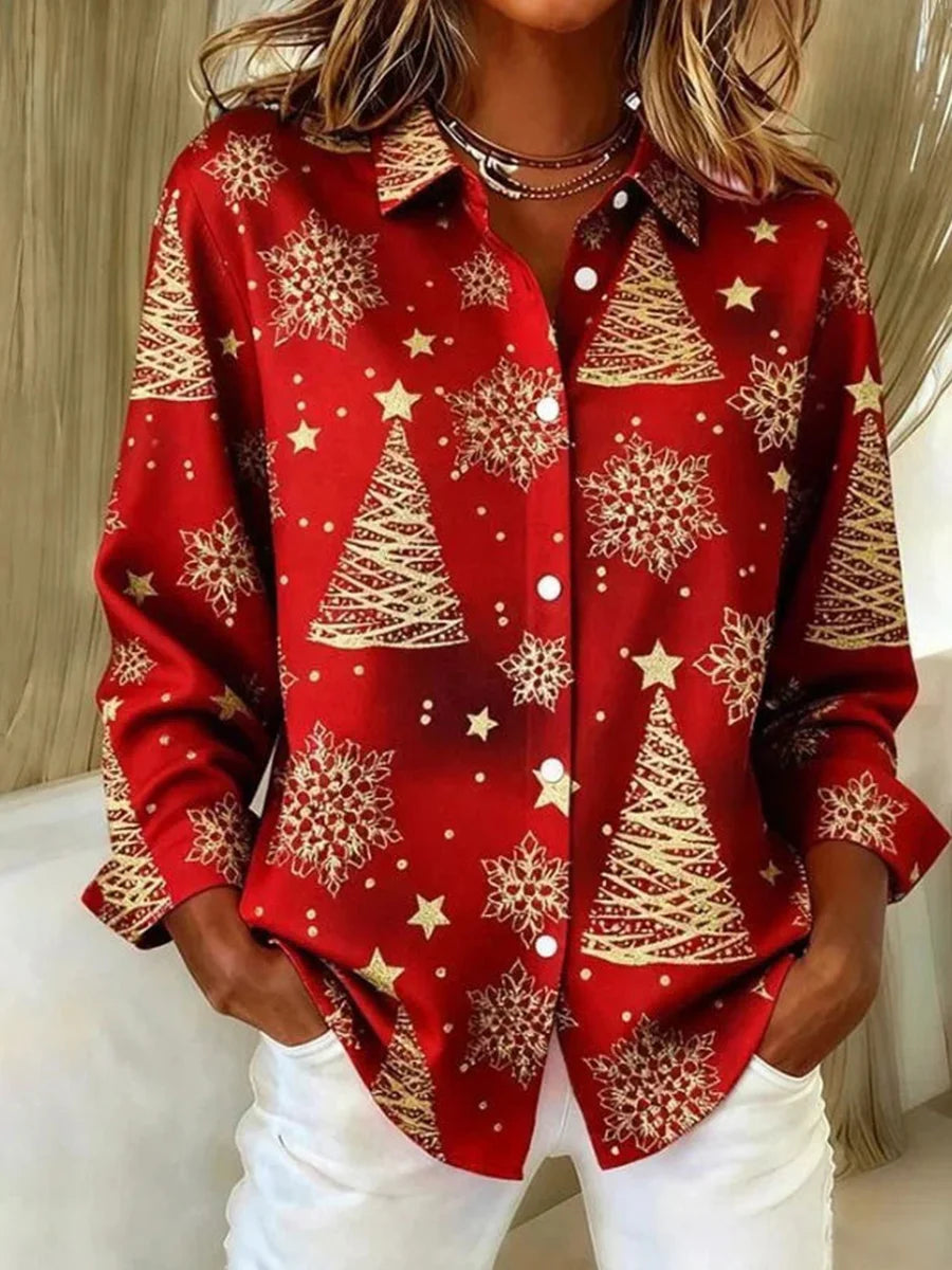 Vintage Christmas Long Sleeve Blouse