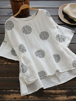 Crew Neck Half Sleeve Casual Polka Dot Blouse
