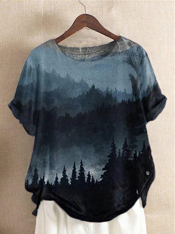 Short Sleeve Casual Printed Ombre Blouse