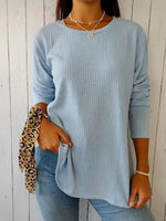 Comfortable Round Neck Long Sleeve Button-down Top