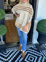 Turtleneck bat sleeve striped sweater
