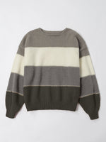 Women Yarn Color Block Long Sleeve Comfy Casual Sweater