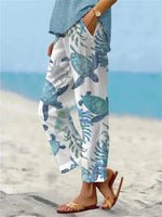 Women's Sea Turtle Print Elastic-Waist Casual Pants