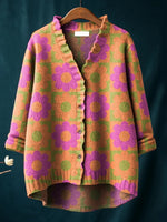 Women's Cute Big Geometric Flower Art Print Casual Long Sleeve Pullover Sweater