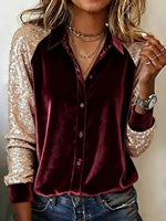 Showy Burgundy Color Block Long Sleeve Top