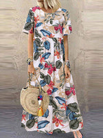 Casua Round Neck Short Sleeve Floral Maxi Dress