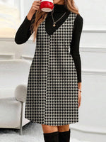 Refined Houndstooth Long Sleeve Mini Dress