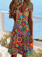 Colorful Abstract Print V Neck Dress