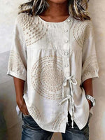 Vintage Casual Round Neck Half Sleeve Blouse