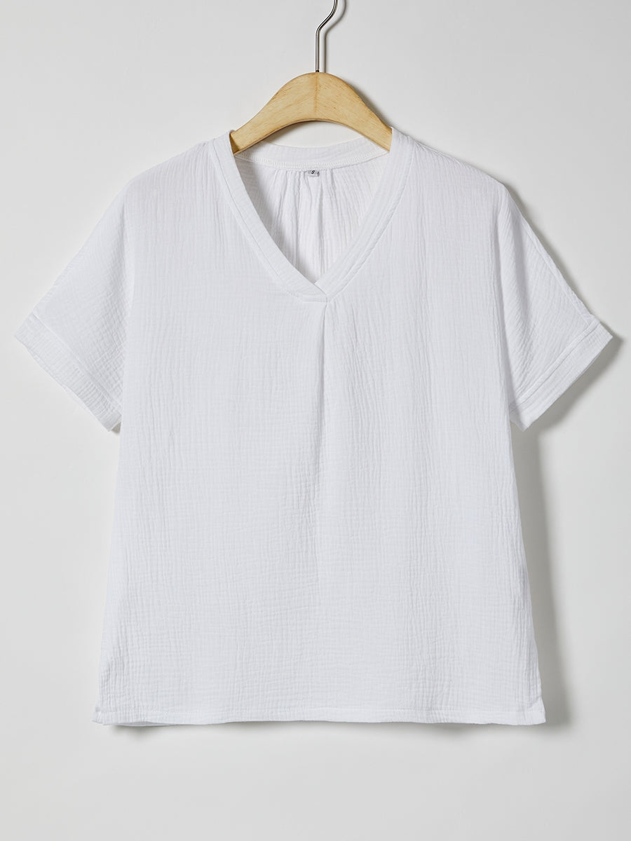 Solid Casual V-neck Short Sleeve T-shirt