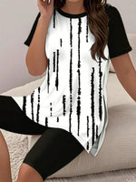 Stylish Round Neck Short Sleeve Two Piece Set