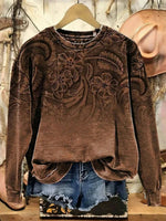 Vintage Floral Print Round Neck Long Sleeve Sweatshirt