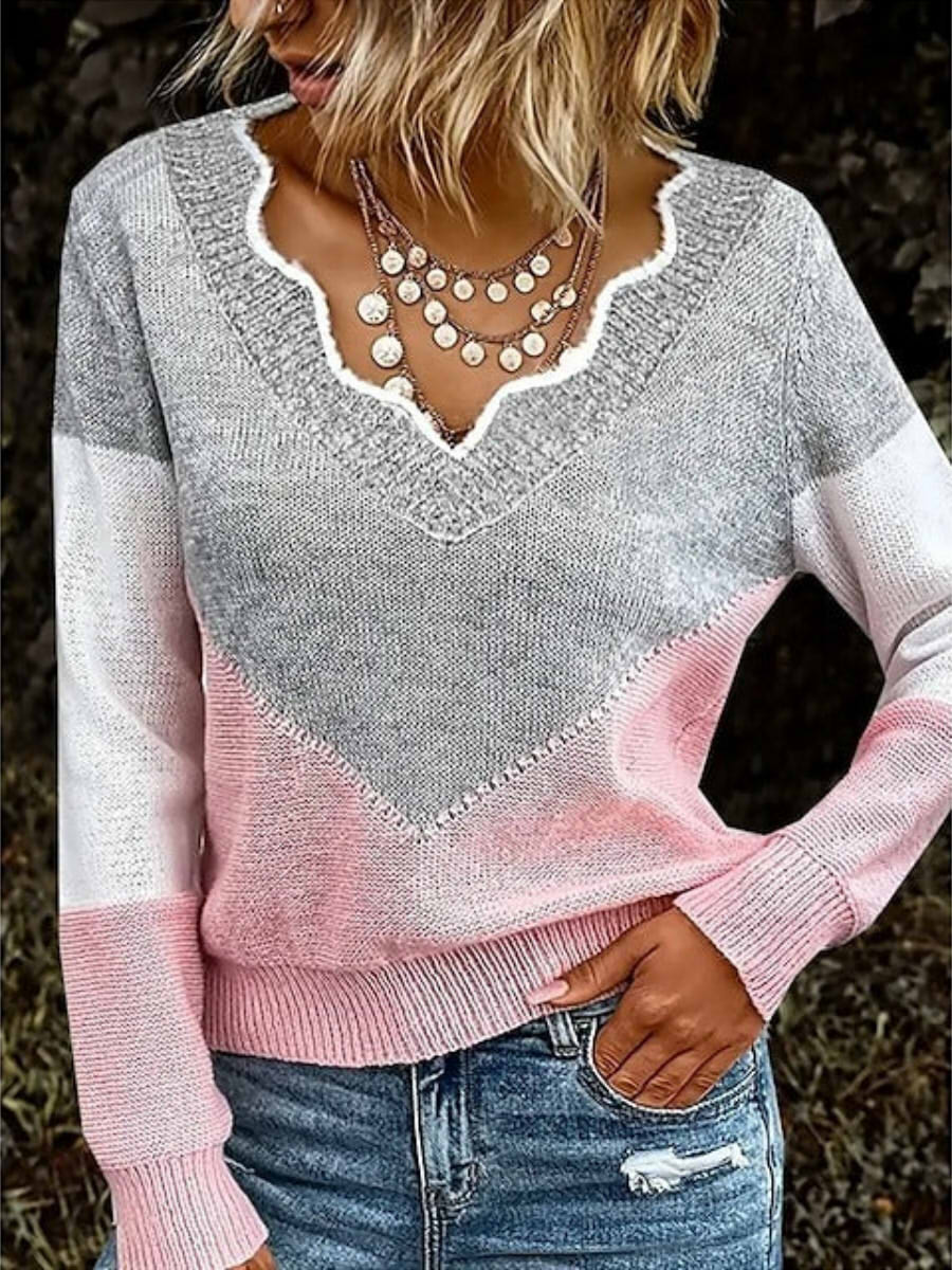 V Neck Solid Color Daily Pullover Sweater