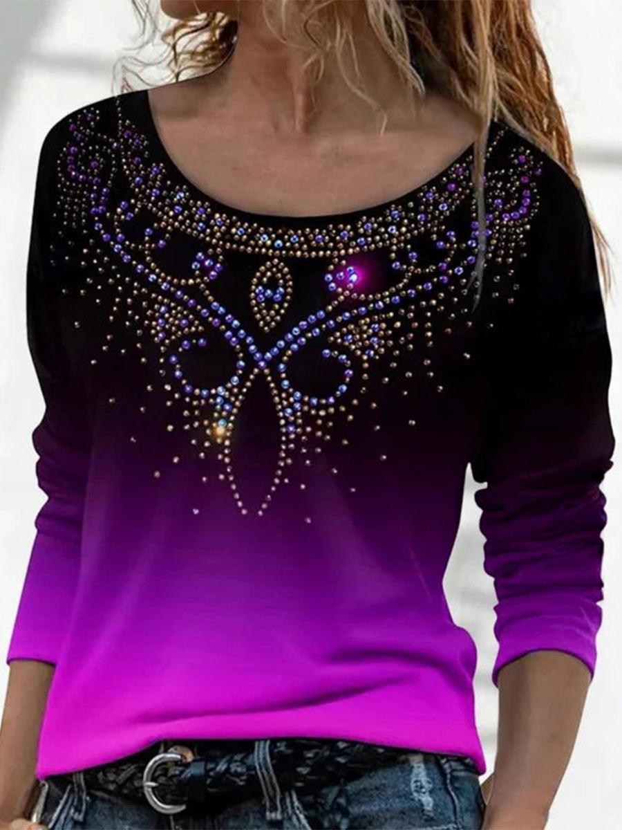 Vintage Gradient Round Neck Long Sleeve T-Shirt