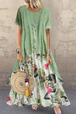 Casual Short Sleeve Round Neck Floral Printed Maxi Dress