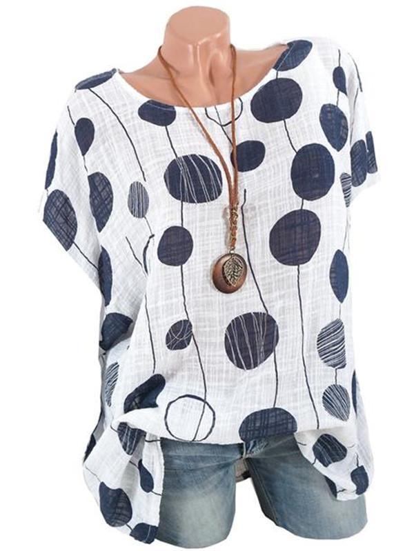 Plus Size Polka Dots Casual Bat Sleeveless Blouse