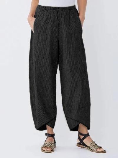 Women's Casual Elastic Waist Cropped Pants with Cross Hem Design