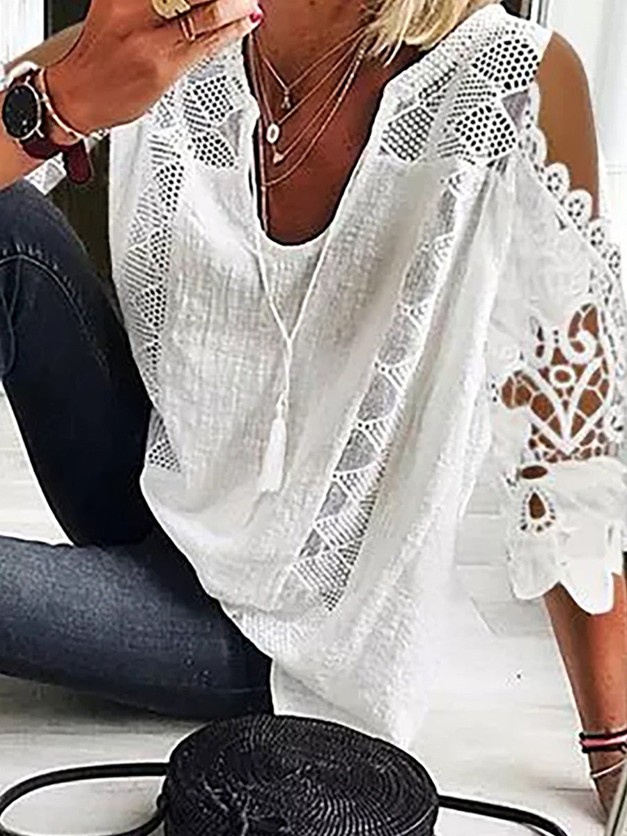 Plain Cold Shoulder Casual Blouse