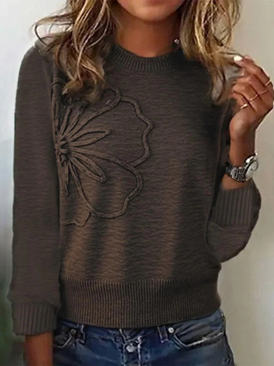 Retro Coffee Round Neck Long Sleeve Sweater
