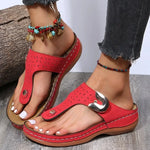 Women's Metal Decor Feature Pattern Wedge Flip-Flops