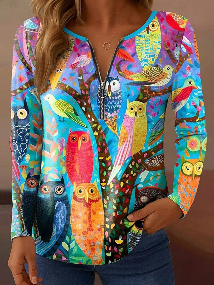 Dreamy Zip V-Neck Long Sleeve Top