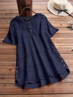 Women's Cotton Eyelet Short Sleeve Button Detail Casual Tunic Top
