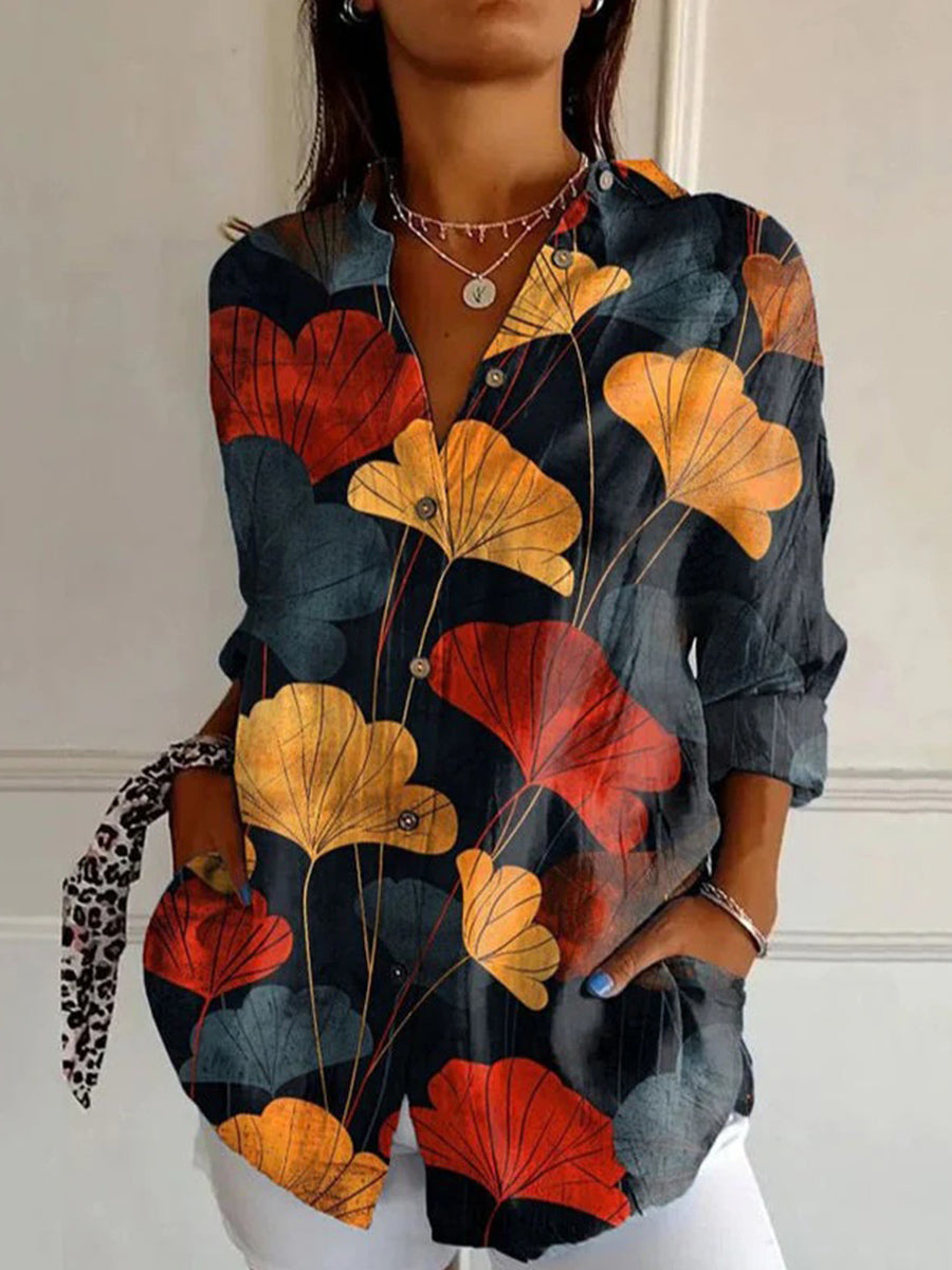 Vintage Leaf Print Blouse