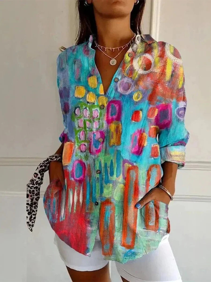 Vintage Colourful Long Sleeve Blouse