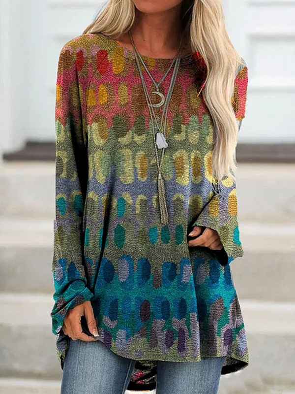 Matching Casual Tops Round Neck Long Sleeve Spot Printed Sweatshirts
