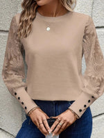Brown Round Neck Long Sleeve Plain Top