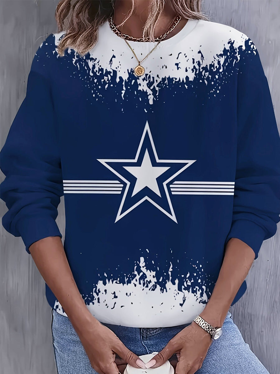 Blue Color Block Star Printed Sweatshirt