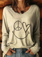 Vintage Casual Round Neck Long Sleeve T-Shirt
