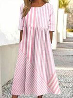 Casual Striped Print Round Neck Half Sleeve Dress