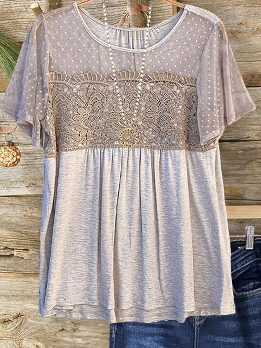 Breezy Polka Dot Print Short Sleeve Top