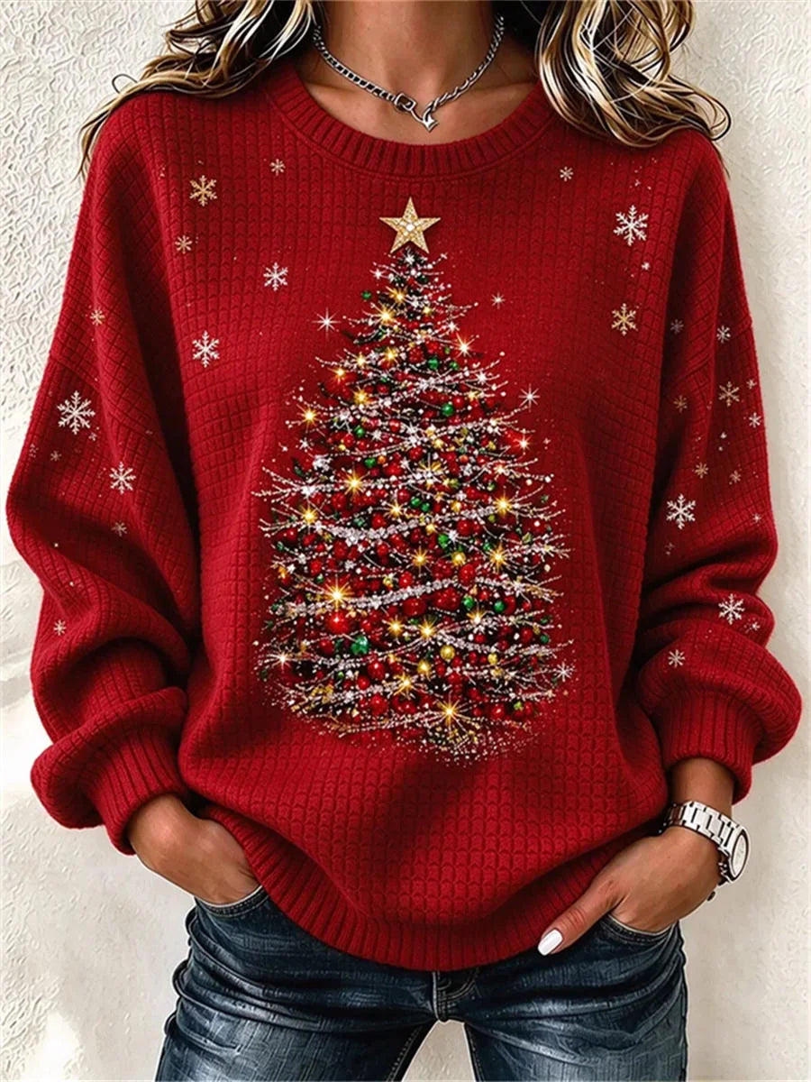 Casual Christmas Crew Neck Long Sleeve Sweatshirt
