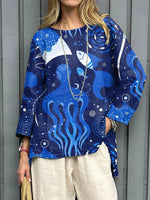 Women's Deep Sea Animal Art Print Round Neck 3/4 Sleeve Shirt