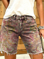 Women's Retro Print Denim Shorts