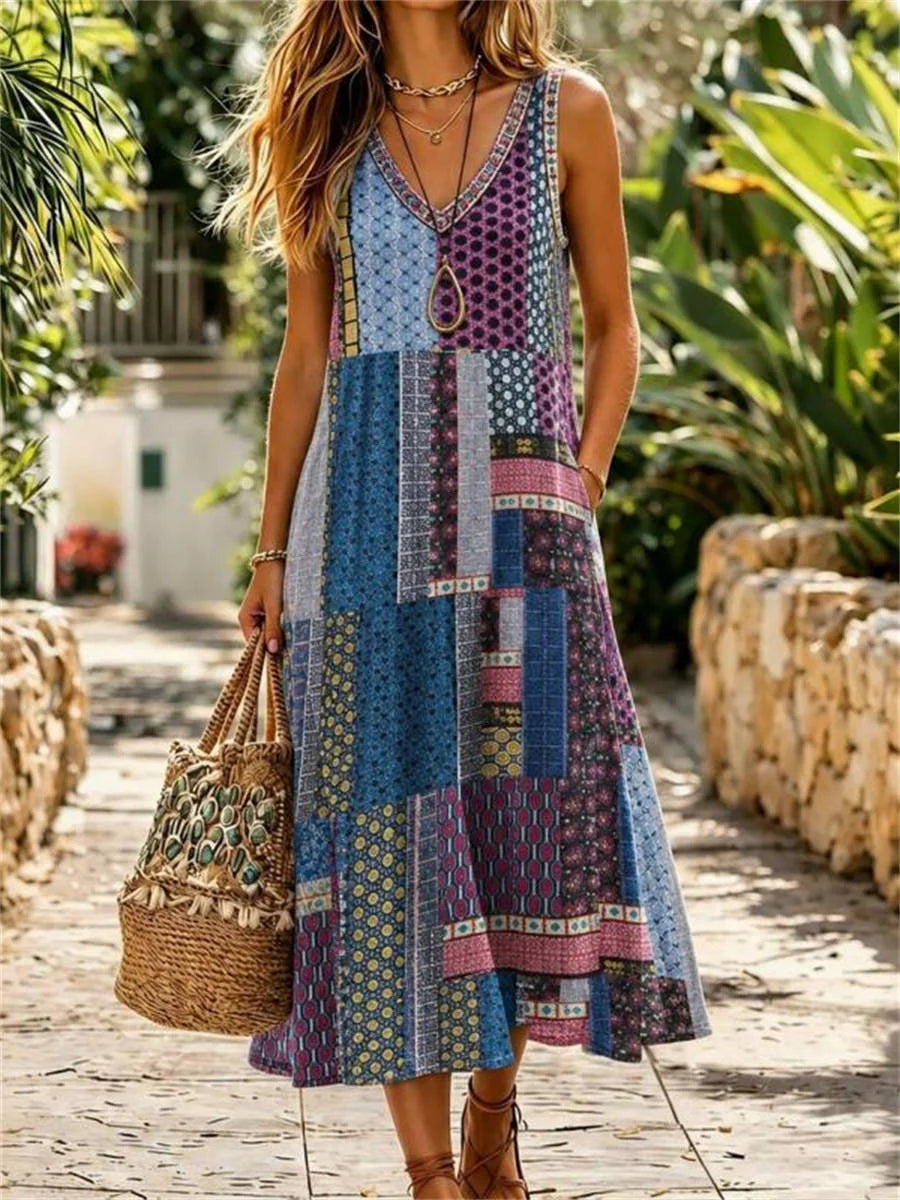Casual Vintage V-neck Sleeveless Dress