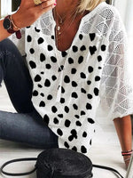 Casual Polka Dots V Neck 3/4 Sleeve Blouse